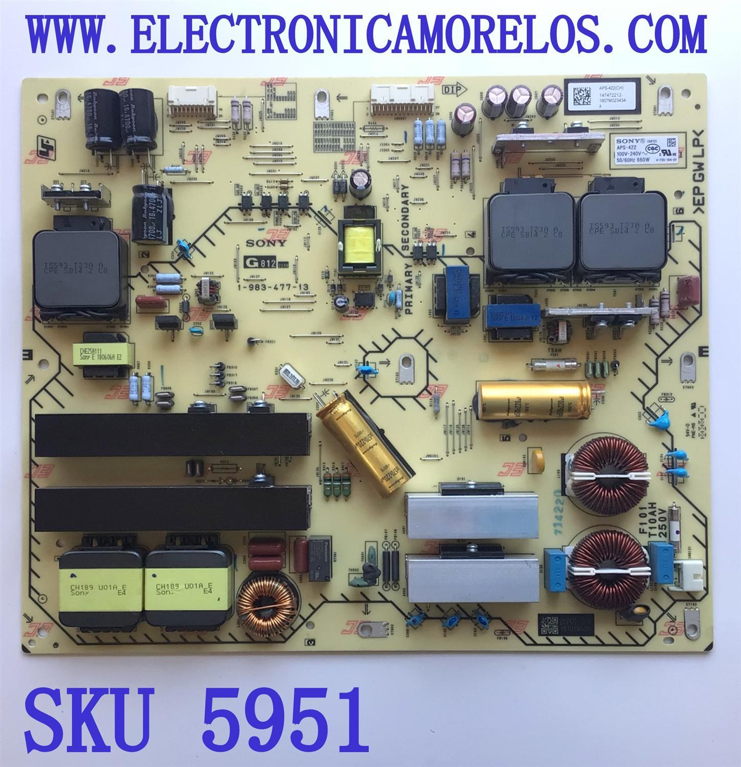 FUENTE PARA TV SONY NUMERO DE PARTE 1-474-722-12 / APS-422(CH) / 147472212 / 1-983-477-13 / PANEL LE650AQP (EL)(A5) / MODELO XBR-65A8F / XBR65A8F	